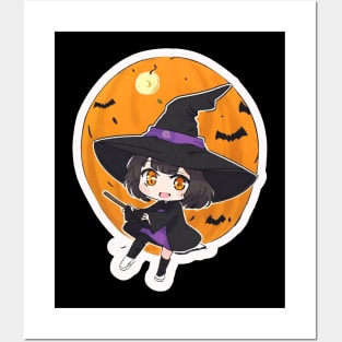 Witchcraft Chibi anime Character Design :Halloween concept Posters and Art
